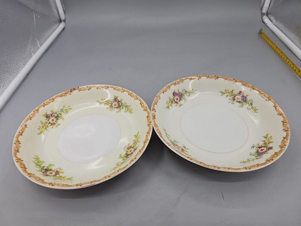 ESCO CHINA X2 Japan Red Border Floral Spray Soup Bowl 7 1/2"